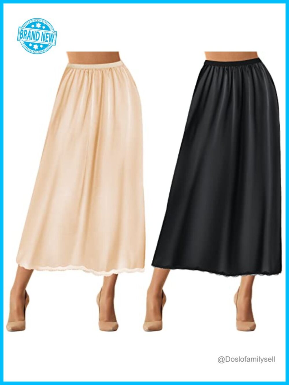 2 Pack Satin Half Slips Under Dress Lace Trim Maxi Length